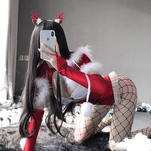 Red Christmas Princess Cosplay Costumes Sexy Bodysuit MM0569 - KawaiiMoriStore