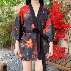 Red Fire Anime Girl Homewear Kimono Haori MK16022 - KawaiiMoriStore