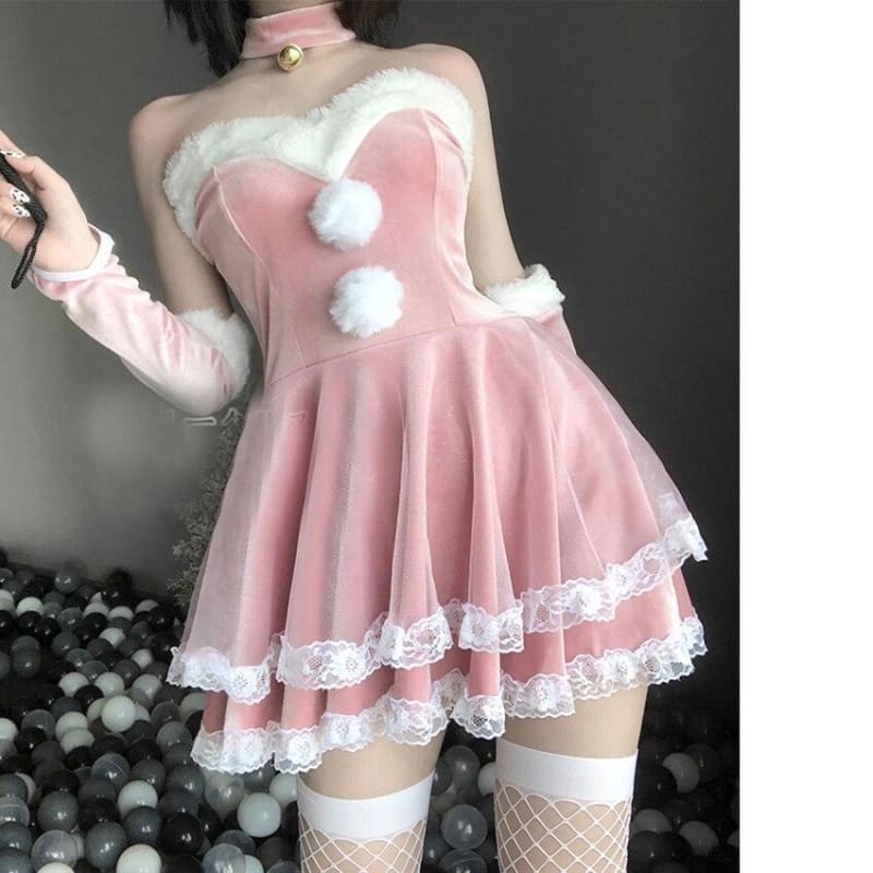 Red Fluffy Bunny Maid Dress MK15221 - KawaiiMoriStore