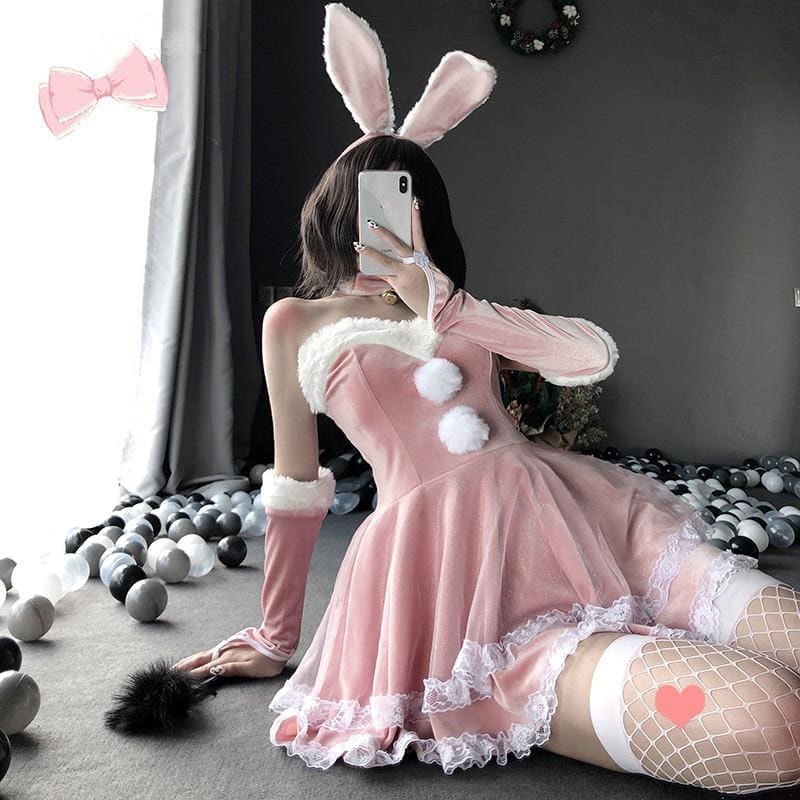 Red Fluffy Bunny Maid Dress MK15221 - KawaiiMoriStore