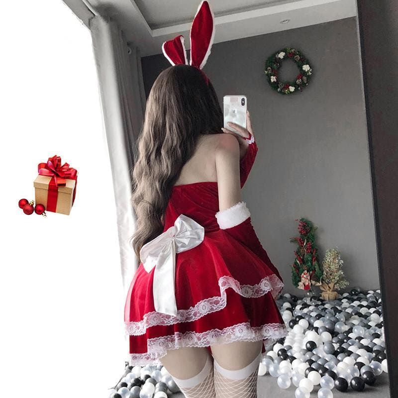 Red Fluffy Bunny Maid Dress MK15221 - KawaiiMoriStore