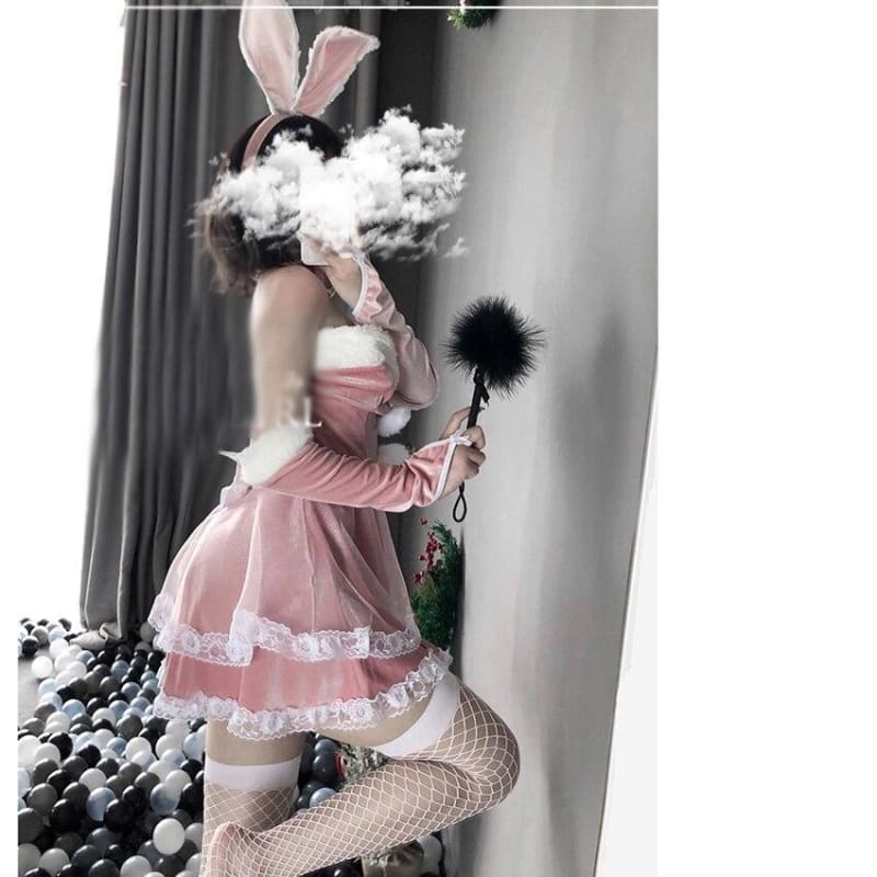 Red Fluffy Bunny Maid Dress MK15221 - KawaiiMoriStore