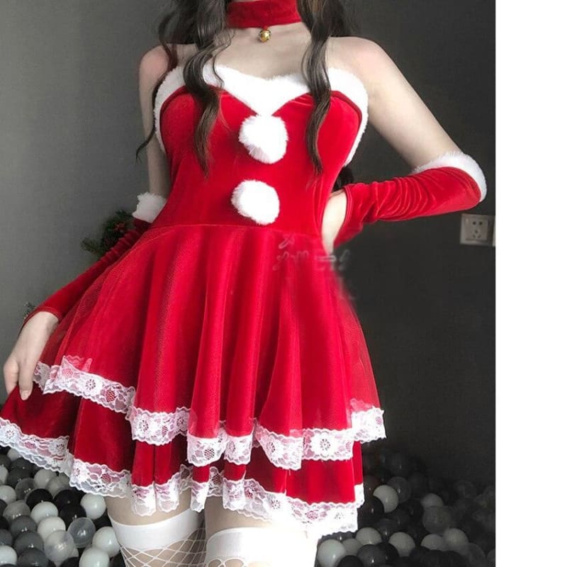 Red Fluffy Bunny Maid Dress MK15221 - KawaiiMoriStore