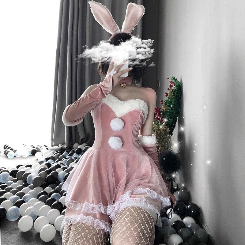 Red Fluffy Bunny Maid Dress MK15221 - KawaiiMoriStore