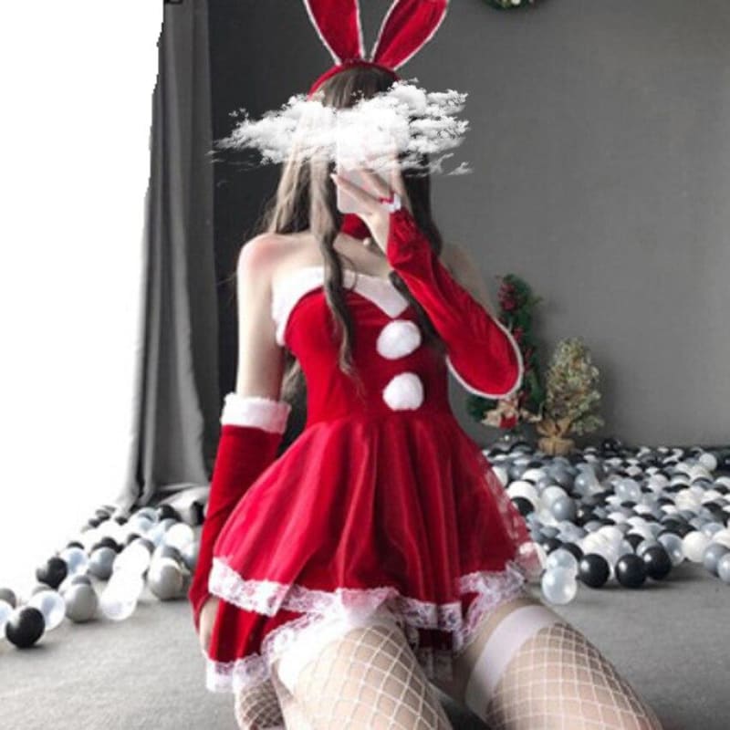 Red Fluffy Bunny Maid Dress MK15221 - KawaiiMoriStore