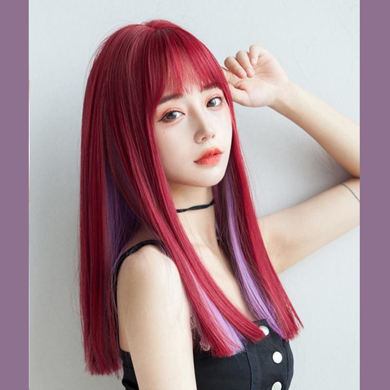 Red Purple Long Straight Wig MK15806 - KawaiiMoriStore