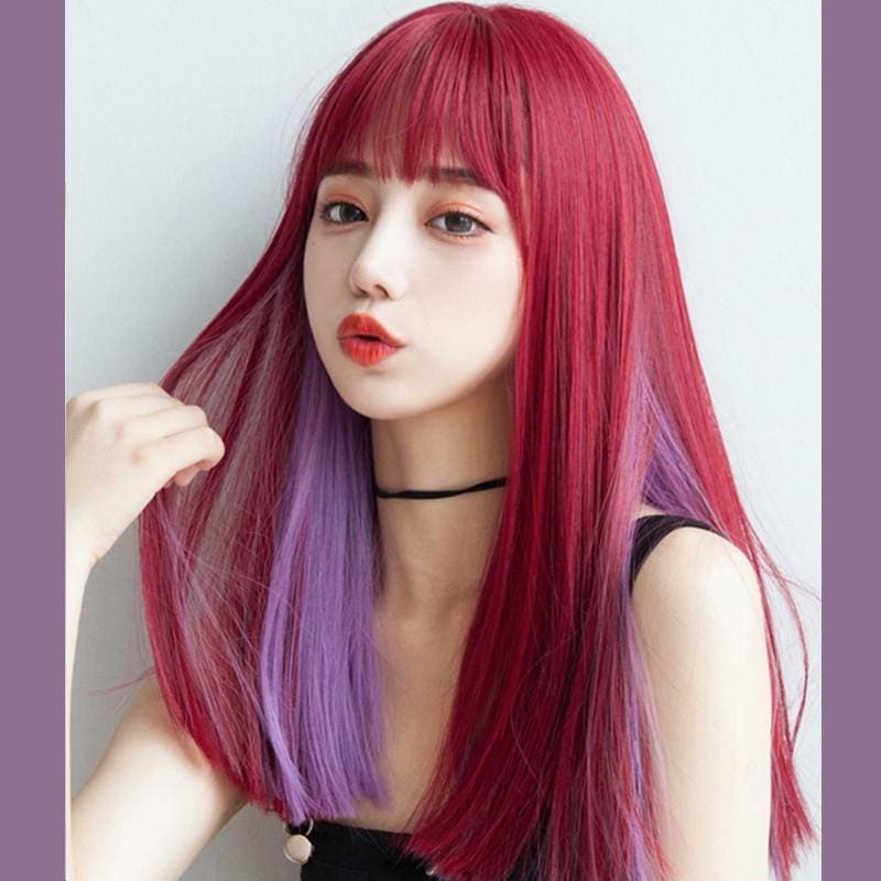 Red Purple Long Straight Wig MK15806 - KawaiiMoriStore