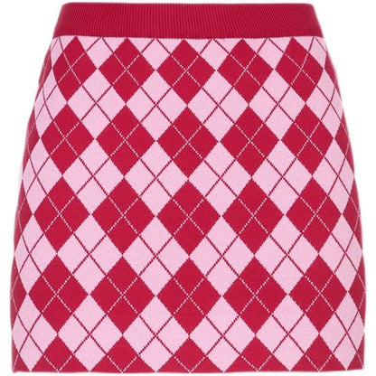 Red Rhomboid Buttock Knitted Skirt MM0706 - KawaiiMoriStore