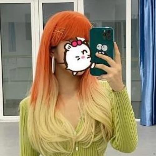 Red Yellow Gradient Long Curly Wig MM0923 - KawaiiMoriStore