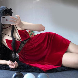 Red/Black Babydoll Cute Sleepwear Dress MK364 - KawaiiMoriStore