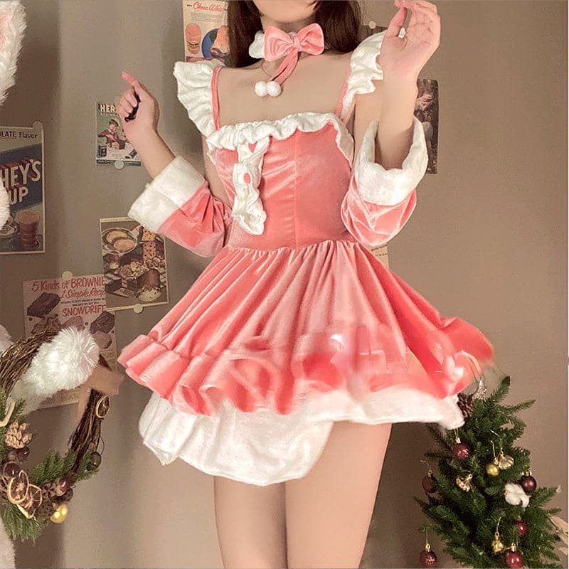 Red/Pink Kawaii Christmas Dress Set PE200 - Pink / S