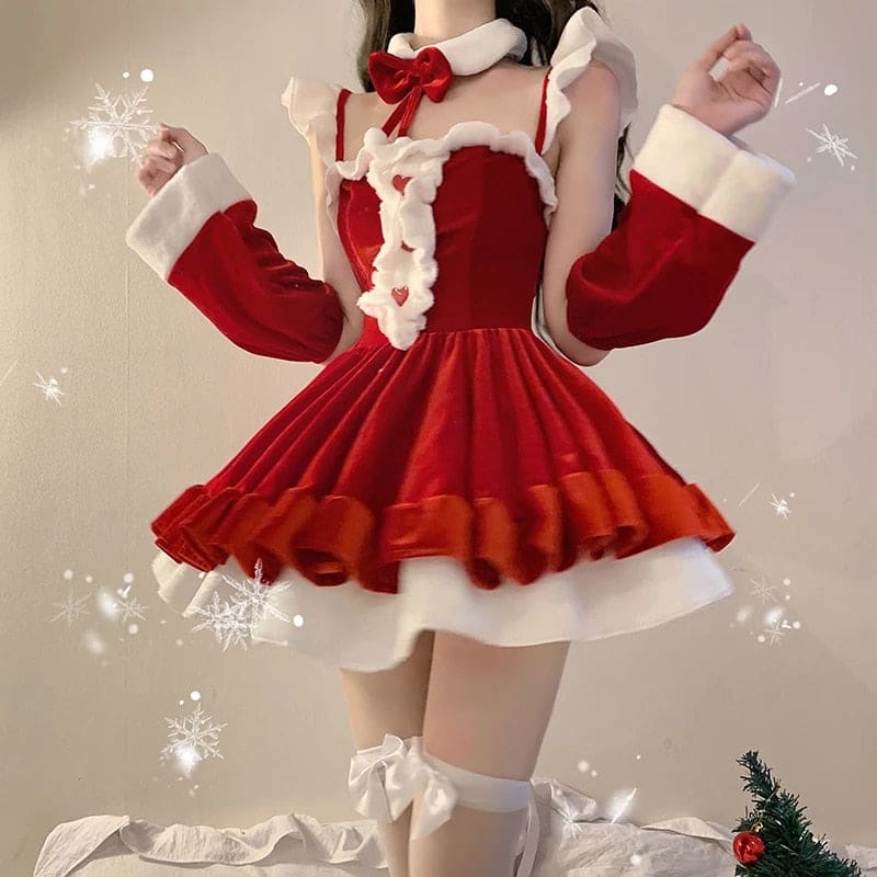 Red/Pink Kawaii Christmas Dress Set PE200 - Red / S