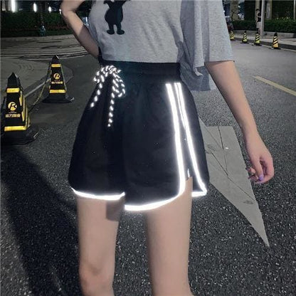 Reflective High Waist Loose MKorts Shorts MK14982 - KawaiiMoriStore