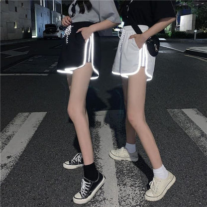 Reflective High Waist Loose MKorts Shorts MK14982 - KawaiiMoriStore