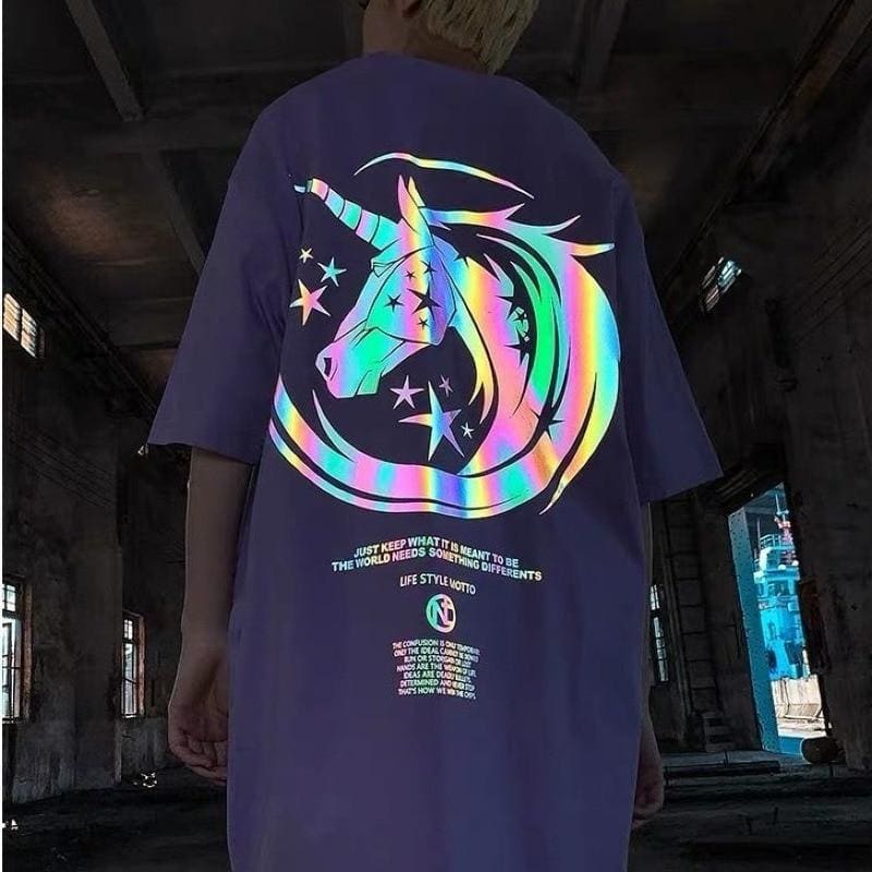 Reflective Unicorn Hiphop T-shirt MK14989 - KawaiiMoriStore