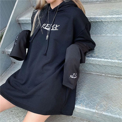 RELAX Letter Print Gothic Oversized Hoodie Jumper MK15205 - KawaiiMoriStore