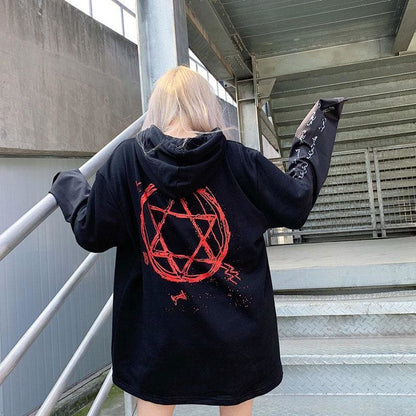 RELAX Letter Print Gothic Oversized Hoodie Jumper MK15205 - KawaiiMoriStore