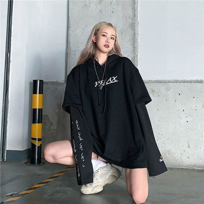 RELAX Letter Print Gothic Oversized Hoodie Jumper MK15205 - KawaiiMoriStore