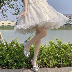 [Reservation] Cute Beige/Black/Silver Lolita Style Bowknot Shoes MM1186 - KawaiiMoriStore