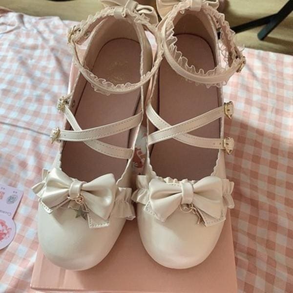 [Reservation] Cute Beige/Black/Silver Lolita Style Bowknot Shoes MM1186 - KawaiiMoriStore