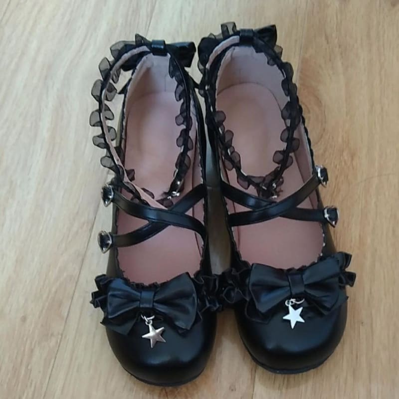 [Reservation] Cute Beige/Black/Silver Lolita Style Bowknot Shoes MM1186 - KawaiiMoriStore