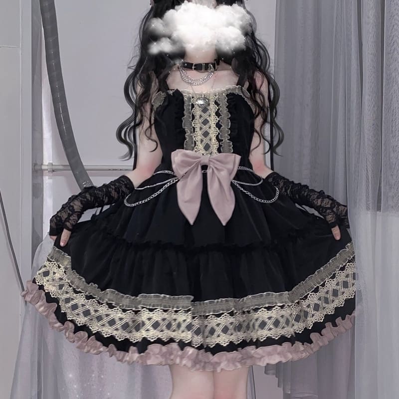 [Reservation] Cute Black Purple Lolita Cake Slip Dress MM1182 - KawaiiMoriStore