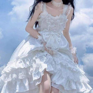 [Reservation] Cute White Bowknot Lolita Jsk Slip Dress MM1185 - KawaiiMoriStore