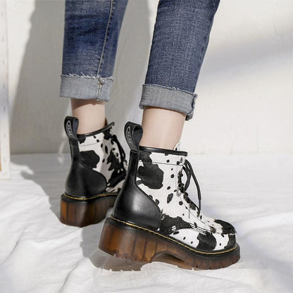 Retro Cute Cow Lace Up Martin Boots MK15805 - KawaiiMoriStore