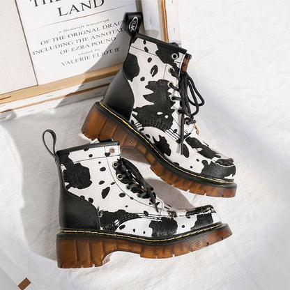 Retro Cute Cow Lace Up Martin Boots MK15805 - KawaiiMoriStore