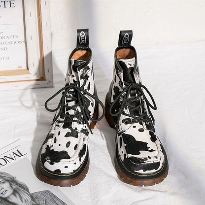 Retro Cute Cow Lace Up Martin Boots MK15805 - KawaiiMoriStore