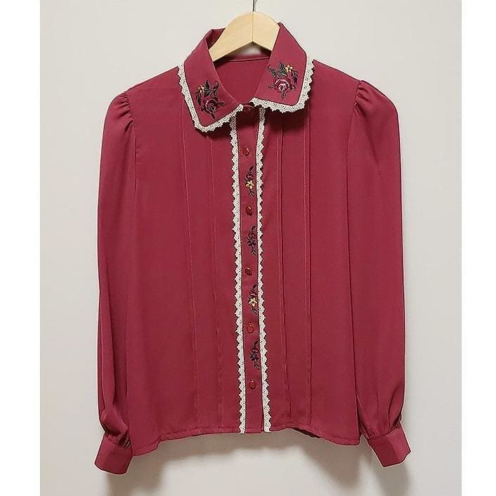 Retro Embroidery Bowknot Single Breasted Button Shirts MK15798 - KawaiiMoriStore