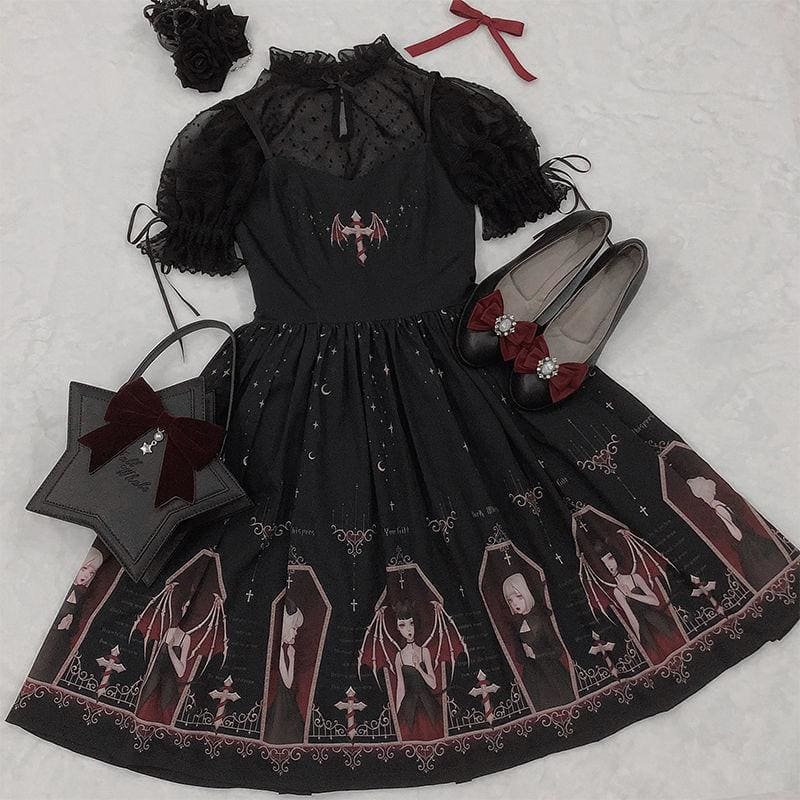 Retro Gothic Court Lolita Halter Straps Dress MK15115 - KawaiiMoriStore