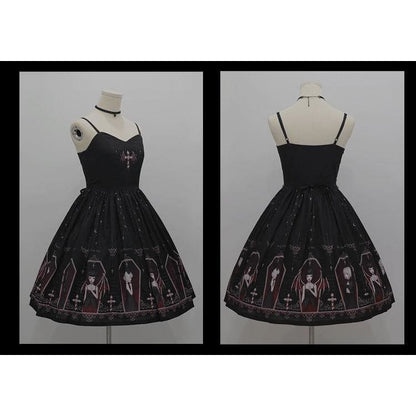 Retro Gothic Court Lolita Halter Straps Dress MK15115 - KawaiiMoriStore