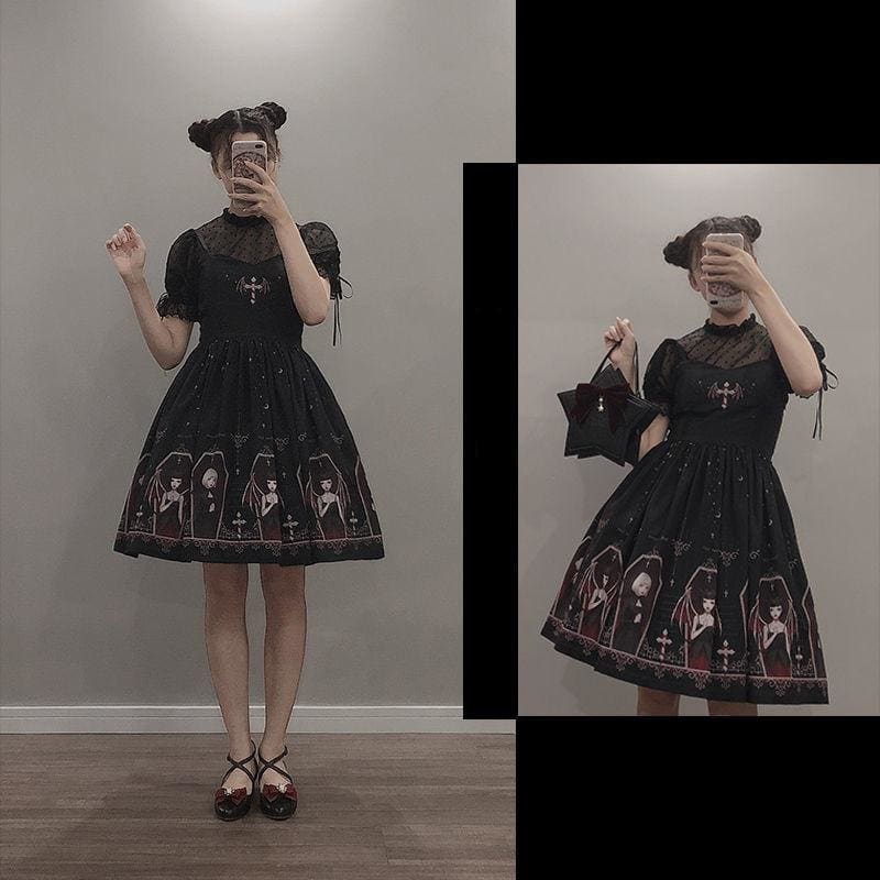 Retro Gothic Court Lolita Halter Straps Dress MK15115 - KawaiiMoriStore