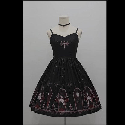 Retro Gothic Court Lolita Halter Straps Dress MK15115 - KawaiiMoriStore