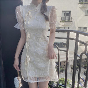 Retro Puff Sleeve Cheongsam Dress MM1106 - KawaiiMoriStore