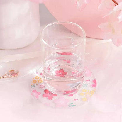 Romantic Cherry Blossom Season Acrylic Sakura and Cat Coasters MK15845 - KawaiiMoriStore