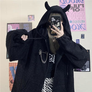 Ruibbit Harajuku Punk Gothic Girls Black Devil Horn Hoodies Sweatshirt MK106 - KawaiiMoriStore