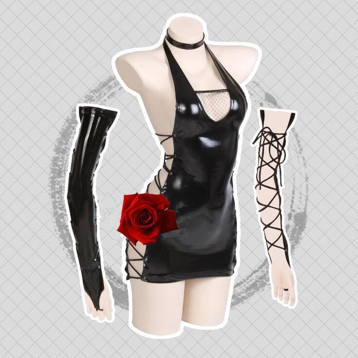 Sexy Black Bandage Leather Leotard MM0648 - KawaiiMoriStore