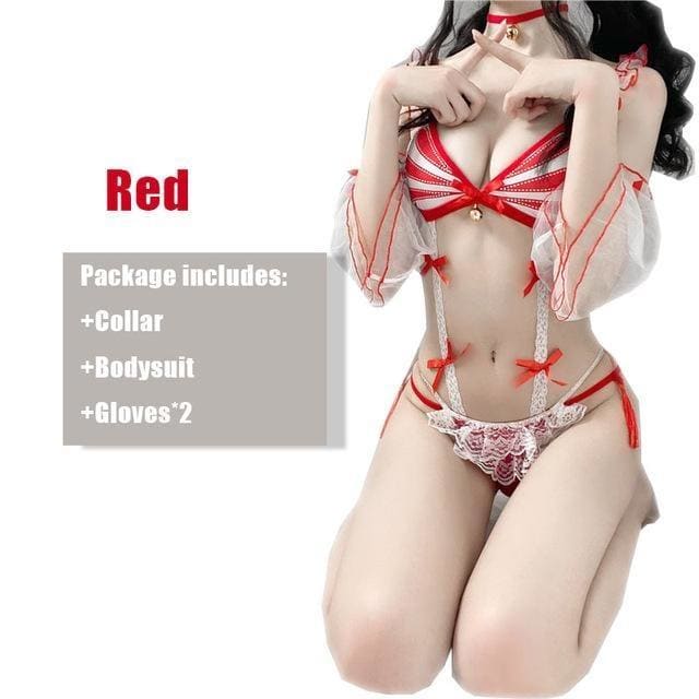 Sexy Cosplay Costumes Red Maid Bodysuit MK169 - KawaiiMoriStore