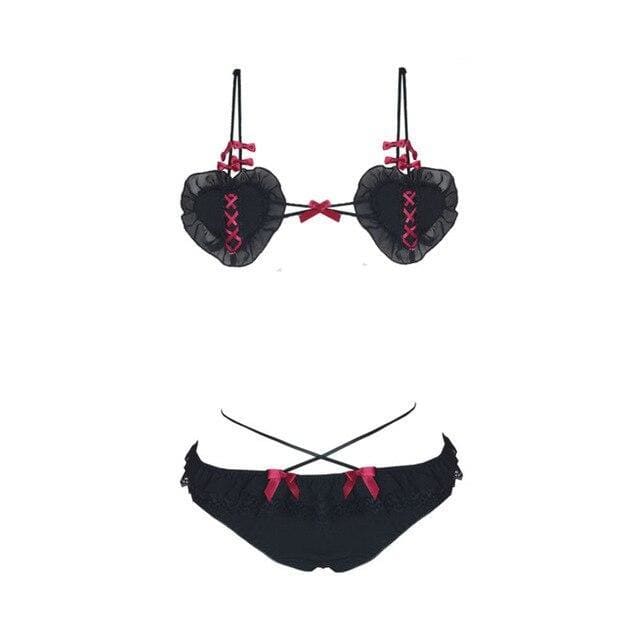Sexy Cute Heart Bikini Lace Bra and Panty Lingerie Set MK170 - KawaiiMoriStore