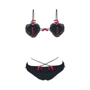 Sexy Cute Heart Bikini Lace Bra and Panty Lingerie Set MK170 - KawaiiMoriStore
