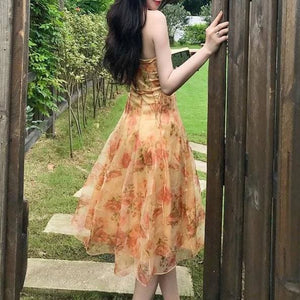 Sexy Vintage Halter Chiffon Floral Dresses MK16055 - KawaiiMoriStore