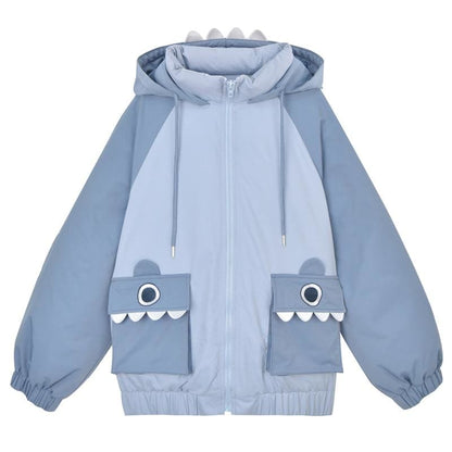 Shark Eyes Embroidery Pocket Hooded Coat MK15289 - KawaiiMoriStore