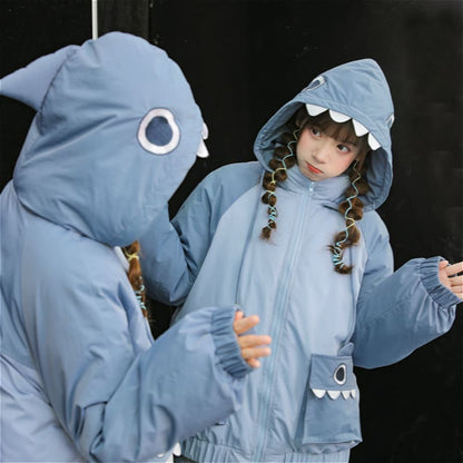 Shark Eyes Embroidery Pocket Hooded Coat MK15289 - KawaiiMoriStore