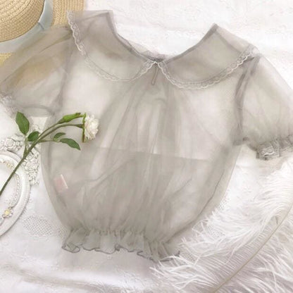 Sheer Peter Pan Collar Short Sleeve Lolita Crop Top