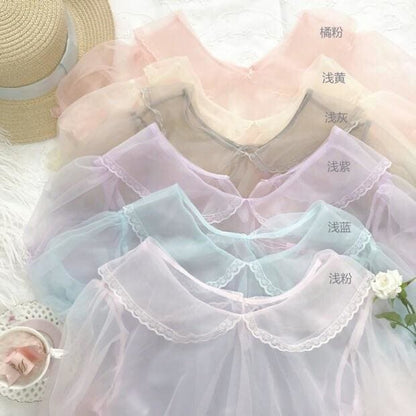 Sheer Peter Pan Collar Short Sleeve Lolita Crop Top