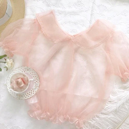 Sheer Peter Pan Collar Short Sleeve Lolita Crop Top