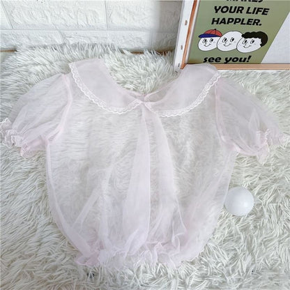 Sheer Peter Pan Collar Short Sleeve Lolita Crop Top