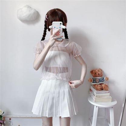 Sheer Peter Pan Collar Short Sleeve Lolita Crop Top